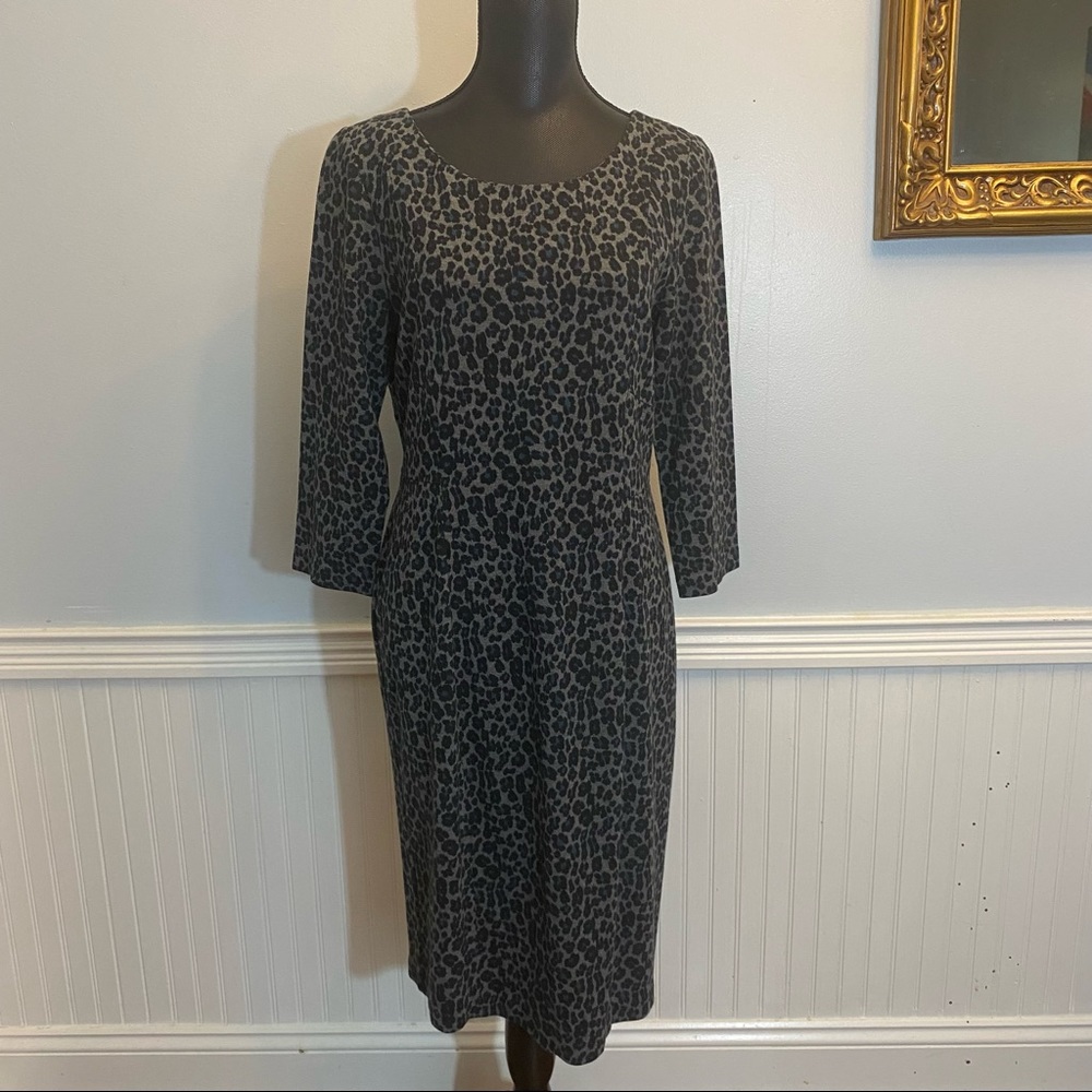 Talbots Womens Dress Size 10 Black Gray Animal Print Jersey Knit Zippered